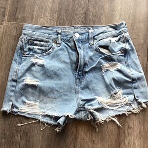 American Eagle Outfitters Light Blue Ripped Jean Shorts mom jean